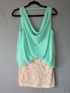 Do & Be Womens Mini Dress S Mint Cream Chiffon Top Lace Skirt Party Going Out